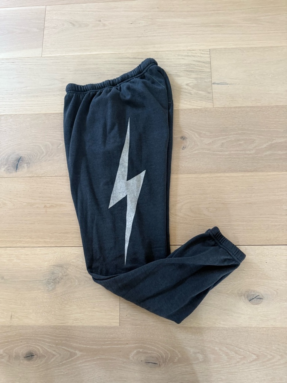 Aviator Nation Charcoal and White Lightening Bolt Joggers